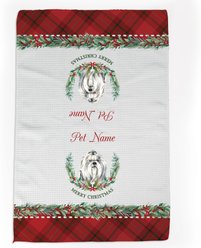 PGS Shih Tzu Watercolor Dog Breed with Plaid & Winter Watercolor Foliage Waffle Weave Towel, White/Red/Green, 16 x 24-in