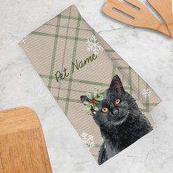 PGS Black Cat Watercolor Cats with Holly over the ear on Neutral Plaid Background Waffle Weave Towel, Green/Red/Grey/White, 16 x 24-in slide 2 of 2