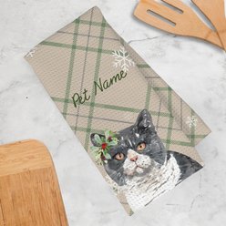 PGS British Shorthair Cat Watercolor Cats with Holly over the ear on Neutral Plaid Background Waffle Weave Towel, Green/Red/Grey/White, 16 x 24-in slide 2 of 2