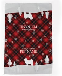 PGS Pomeranian Red & Black Plaid with Dog Breed Silhouettes Waffle Weave Towel, Red/Black/White, 16 x 24-in