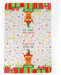 PGS Orange Cat Little Elf Christmas Pet Breed Waffle Weave Towel, White/Red/Green/Yellow, 16 x 24-in