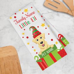 PGS Yellow Labrador Little Elf Christmas Pet Breed Waffle Weave Towel, White/Red/Green/Yellow, 16 x 24-in slide 2 of 2