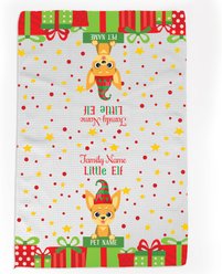 PGS Chihuahua Little Elf Christmas Pet Breed Waffle Weave Towel, White/Red/Green/Yellow, 16 x 24-in