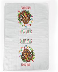 PGS Dachshund Holiday Lights Pet Breeds Waffle Weave Towel, White/Red/Green, 16 x 24-in