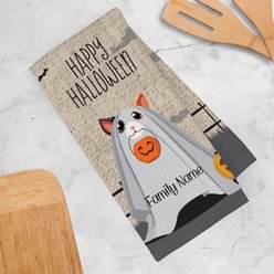 PGS Multi Colored Cat Halloween Ghost Pet Breeds Waffle Weave Towel, Brown/White/Orange/Black, 16 x 24-in slide 2 of 2