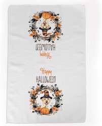 PGS Watercolor Yellow Lab with Witch Hat Waffle Weave Towel, White/Orange/Black, 16 x 24-in