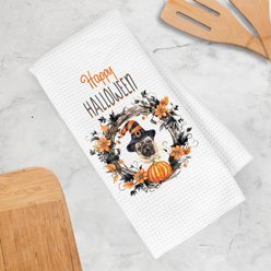 PGS Watercolor Pug with Witch Hat Waffle Weave Towel, White/Orange/Black, 16 x 24-in slide 2 of 2