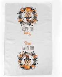 PGS Watercolor Golden Retriever with Witch Hat Waffle Weave Towel, White/Orange/Black, 16 x 24-in slide 1 of 2