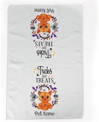 PGS Orange Cat Tricks for Treats Pet Breeds Waffle Weave Towel, Purple/Orange/Black/White, 16 x 24-in