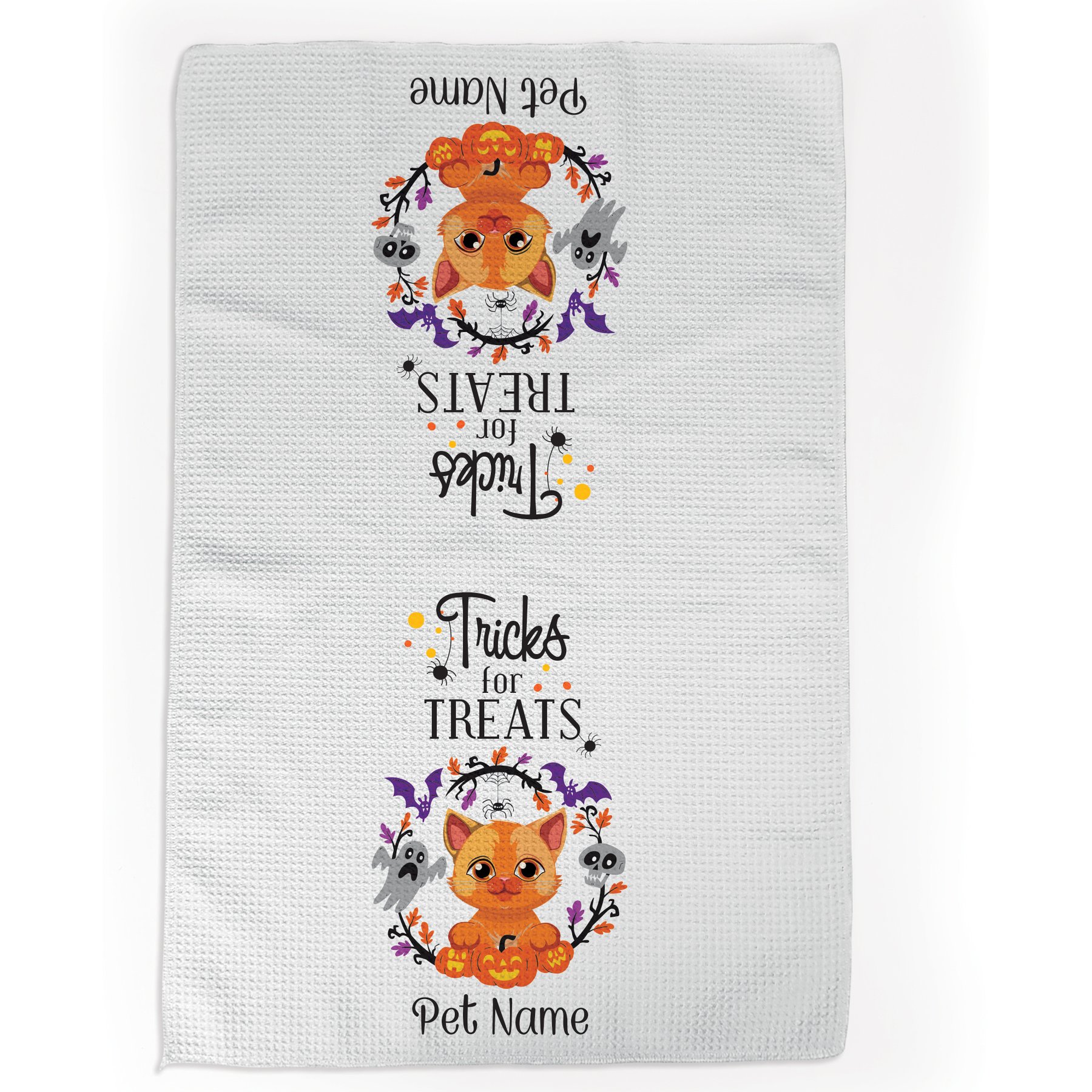 PGS Orange Cat Tricks for Treats Pet Breeds Waffle Weave Towel, Purple/Orange/Black/White, 16 x 24-in