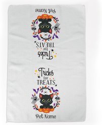 PGS Black Cat Tricks for Treats Pet Breeds Waffle Weave Towel, Purple/Orange/Black/White, 16 x 24-in