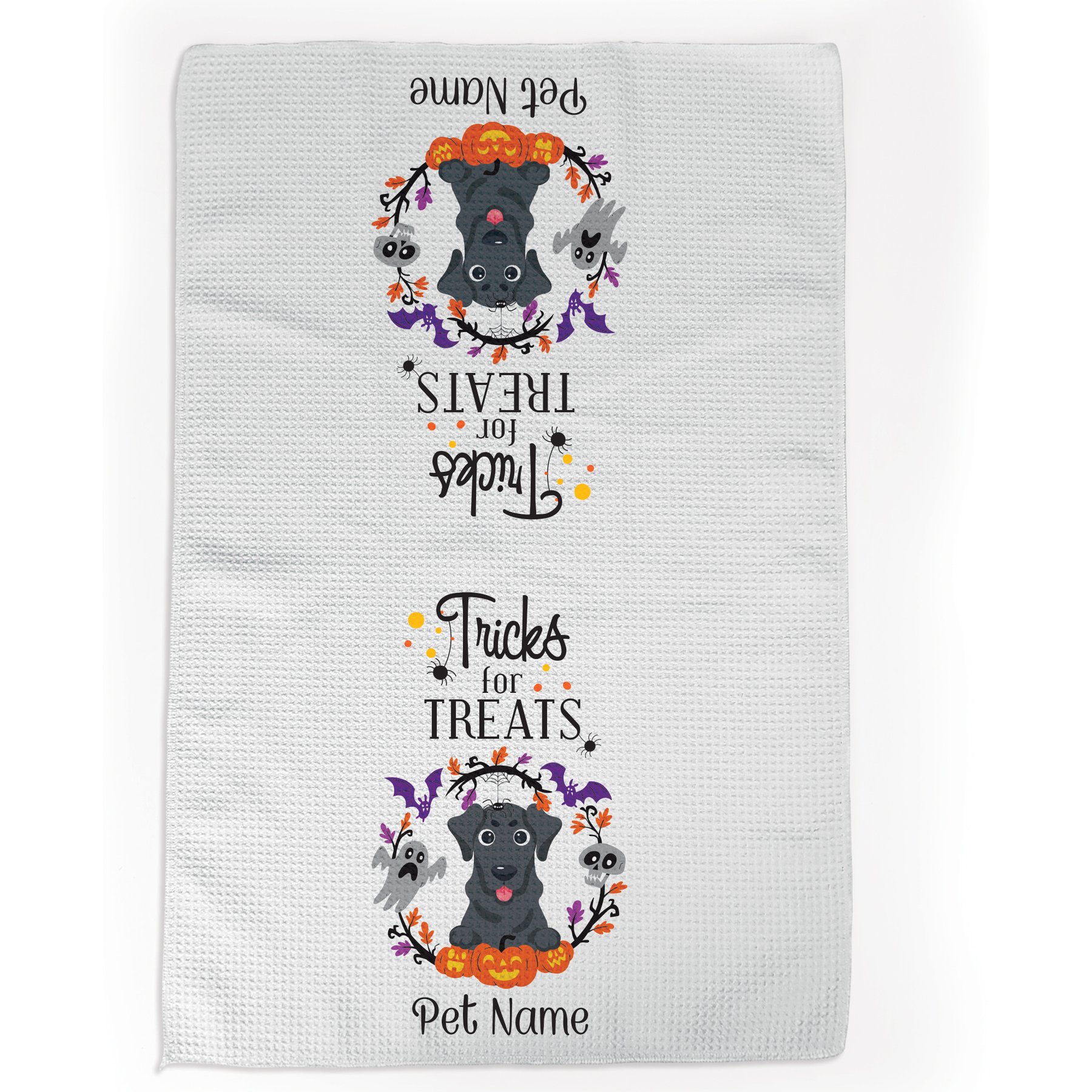 PGS Black Lab Tricks for Treats Pet Breeds Waffle Weave Towel, Purple/Orange/Black/White, 16 x 24-in