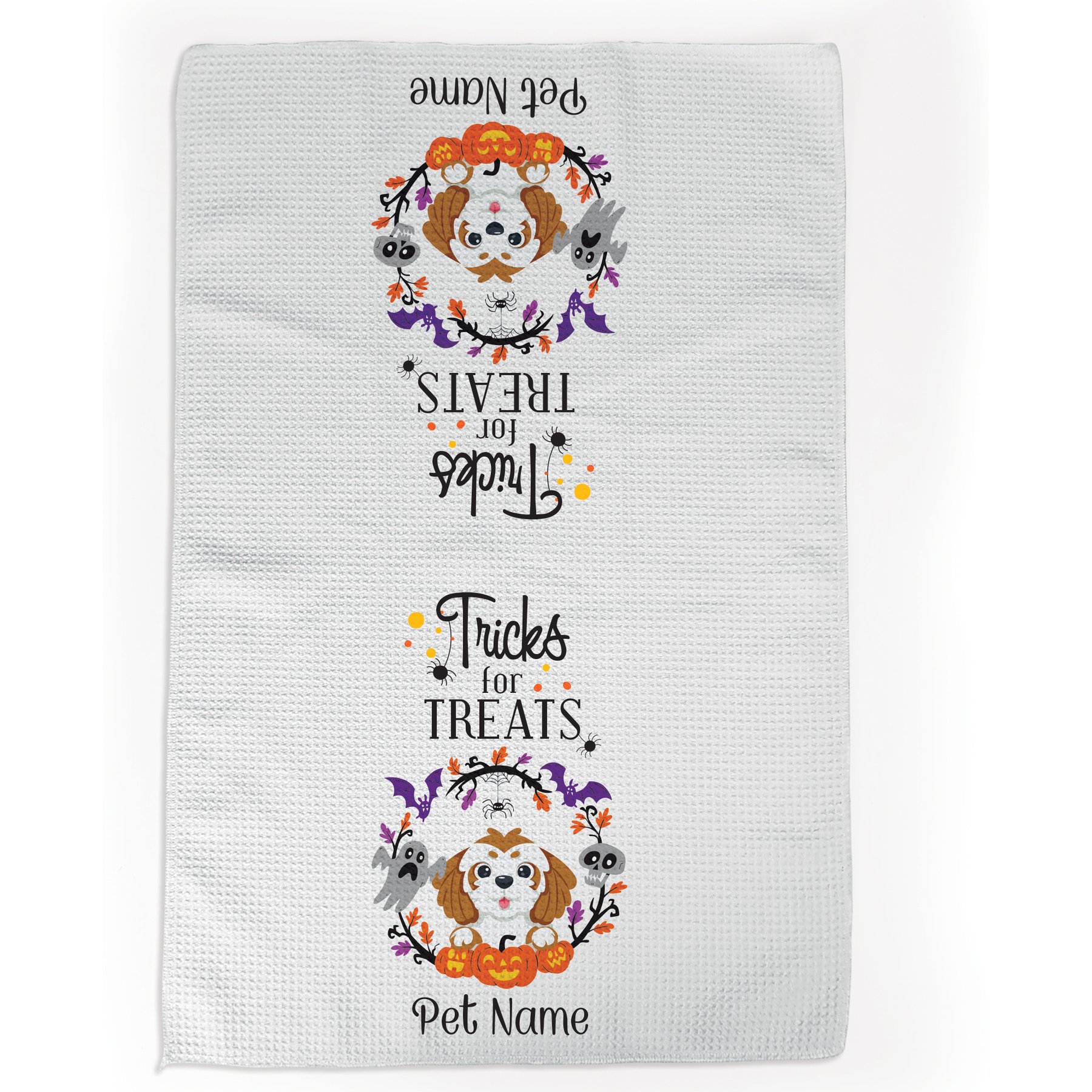 PGS Shih Tzu Tricks for Treats Pet Breeds Waffle Weave Towel, Purple/Orange/Black/White, 16 x 24-in
