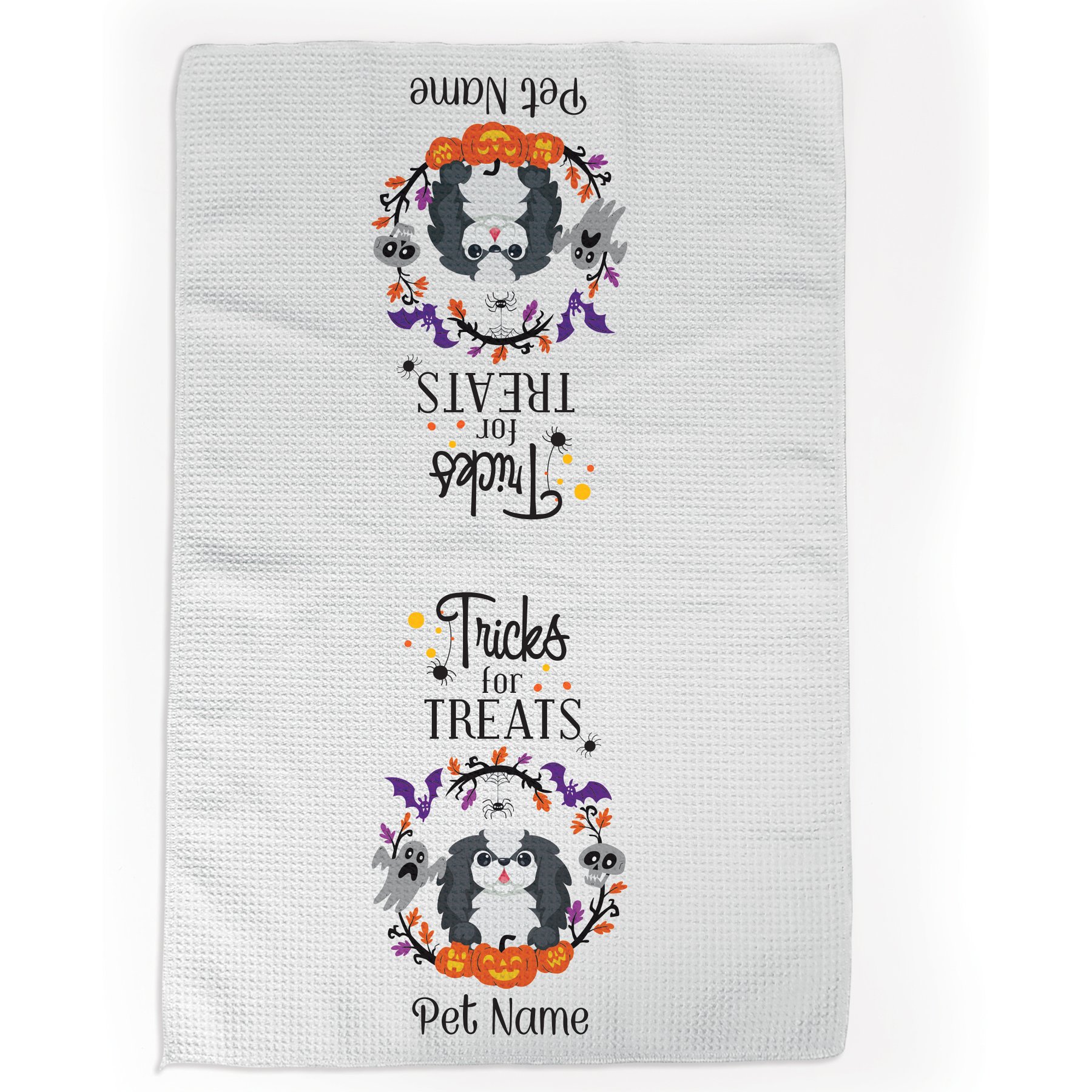 PGS Pekingese Tricks for Treats Pet Breeds Waffle Weave Towel, Purple/Orange/Black/White, 16 x 24-in