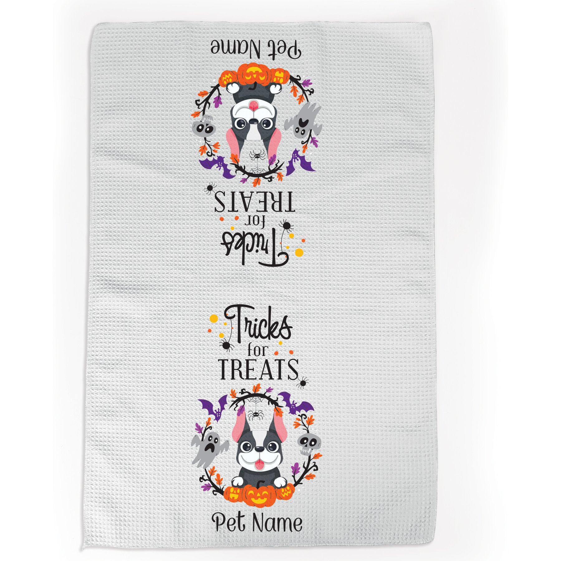 PGS Boston Terrier Tricks for Treats Pet Breeds Waffle Weave Towel, Purple/Orange/Black/White, 16 x 24-in