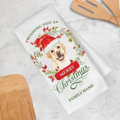 PGS Yellow Labrador Wishing You A Merry Christmas Watercolor Pet Breeds Waffle Weave Towel, White/Red/Green, 16 x 24-in slide 2 of 2