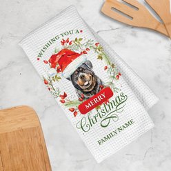 PGS Rottweiler Wishing You A Merry Christmas Watercolor Pet Breeds Waffle Weave Towel, White/Red/Green, 16 x 24-in slide 2 of 2