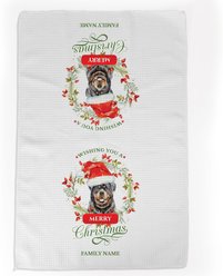 PGS Rottweiler Wishing You A Merry Christmas Watercolor Pet Breeds Waffle Weave Towel, White/Red/Green, 16 x 24-in slide 1 of 2