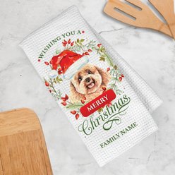 PGS Poodle Wishing You A Merry Christmas Watercolor Pet Breeds Waffle Weave Towel, White/Red/Green, 16 x 24-in slide 2 of 2