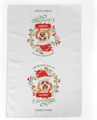 PGS Poodle Wishing You A Merry Christmas Watercolor Pet Breeds Waffle Weave Towel, White/Red/Green, 16 x 24-in