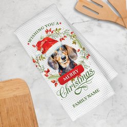 PGS Dachshund Wishing You A Merry Christmas Watercolor Pet Breeds Waffle Weave Towel, White/Red/Green, 16 x 24-in slide 2 of 2