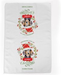 PGS Dachshund Wishing You A Merry Christmas Watercolor Pet Breeds Waffle Weave Towel, White/Red/Green, 16 x 24-in