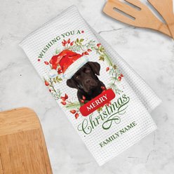 PGS Chocolate Lab Wishing You A Merry Christmas Watercolor Pet Breeds Waffle Weave Towel, White/Red/Green, 16 x 24-in slide 2 of 2