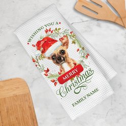 PGS Chihuahua Wishing You A Merry Christmas Watercolor Pet Breeds Waffle Weave Towel, White/Red/Green, 16 x 24-in slide 2 of 2