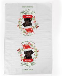 PGS Chocolate Lab Wishing You A Merry Christmas Watercolor Pet Breeds Waffle Weave Towel, White/Red/Green, 16 x 24-in