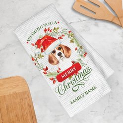 PGS Beagle Wishing You A Merry Christmas Watercolor Pet Breeds Waffle Weave Towel, White/Red/Green, 16 x 24-in slide 2 of 2