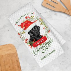 PGS Black Lab Wishing You A Merry Christmas Watercolor Pet Breeds Waffle Weave Towel, White/Red/Green, 16 x 24-in slide 2 of 2