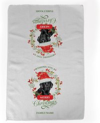 PGS Black Lab Wishing You A Merry Christmas Watercolor Pet Breeds Waffle Weave Towel, White/Red/Green, 16 x 24-in