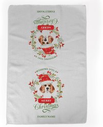 PGS Beagle Wishing You A Merry Christmas Watercolor Pet Breeds Waffle Weave Towel, White/Red/Green, 16 x 24-in