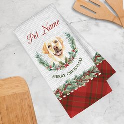 PGS Yellow Labrador Watercolor Dog Breed with Plaid & Winter Watercolor Foliage Waffle Weave Towel, White/Red/Green, 16 x 24-in slide 2 of 2