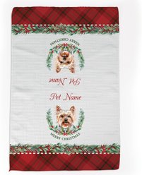 PGS Yorkie Watercolor Dog Breed with Plaid & Winter Watercolor Foliage Waffle Weave Towel, White/Red/Green, 16 x 24-in