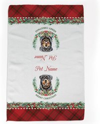 PGS Rottweiler Watercolor Dog Breed with Plaid & Winter Watercolor Foliage Waffle Weave Towel, White/Red/Green, 16 x 24-in