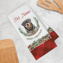 PGS Rottweiler Watercolor Dog Breed with Plaid & Winter Watercolor Foliage Waffle Weave Towel, White/Red/Green, 16 x 24-in slide 2 of 2