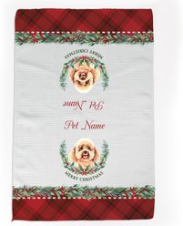 PGS Poodle Watercolor Dog Breed with Plaid & Winter Watercolor Foliage Waffle Weave Towel, White/Red/Green, 16 x 24-in