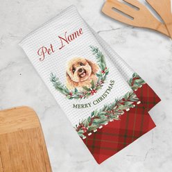 PGS Poodle Watercolor Dog Breed with Plaid & Winter Watercolor Foliage Waffle Weave Towel, White/Red/Green, 16 x 24-in slide 2 of 2
