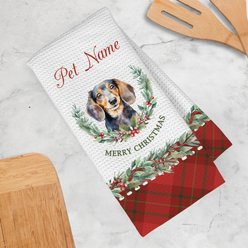 PGS Dachshund Watercolor Dog Breed with Plaid & Winter Watercolor Foliage Waffle Weave Towel, White/Red/Green, 16 x 24-in slide 2 of 2