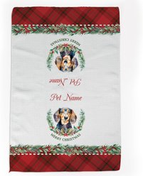 PGS Dachshund Watercolor Dog Breed with Plaid & Winter Watercolor Foliage Waffle Weave Towel, White/Red/Green, 16 x 24-in