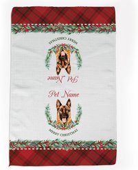PGS German Shepherd Watercolor Dog Breed with Plaid & Winter Watercolor Foliage Waffle Weave Towel, White/Red/Green, 16 x 24-in