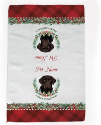 PGS Chocolate Lab Watercolor Dog Breed with Plaid & Winter Watercolor Foliage Waffle Weave Towel, White/Red/Green, 16 x 24-in