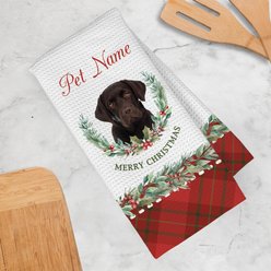 PGS Chocolate Lab Watercolor Dog Breed with Plaid & Winter Watercolor Foliage Waffle Weave Towel, White/Red/Green, 16 x 24-in slide 2 of 2