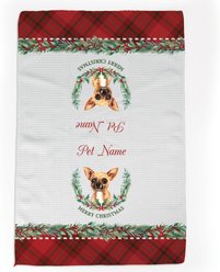 PGS Chihuahua Watercolor Dog Breed with Plaid & Winter Watercolor Foliage Waffle Weave Towel, White/Red/Green, 16 x 24-in