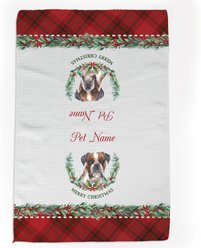 PGS Boxer Watercolor Dog Breed with Plaid & Winter Watercolor Foliage Waffle Weave Towel, White/Red/Green, 16 x 24-in