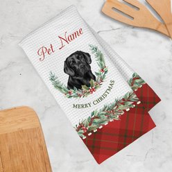 PGS Black Lab Watercolor Dog Breed with Plaid & Winter Watercolor Foliage Waffle Weave Towel, White/Red/Green, 16 x 24-in slide 2 of 2