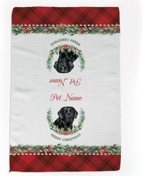 PGS Black Lab Watercolor Dog Breed with Plaid & Winter Watercolor Foliage Waffle Weave Towel, White/Red/Green, 16 x 24-in