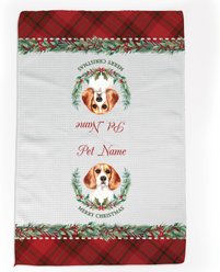PGS Beagle Watercolor Dog Breed with Plaid & Winter Watercolor Foliage Waffle Weave Towel, White/Red/Green, 16 x 24-in