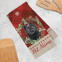 PGS Black Cat Watercolor Cats in Watercolor Christmas Wreath & snowflakes Waffle Weave Towel, Red/Green/White/Tan, 16 x 24-in slide 2 of 2